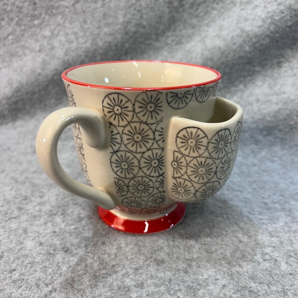 Floral Medallion Cream Red Unbranded Cookie Pocket Mug Tea Cup